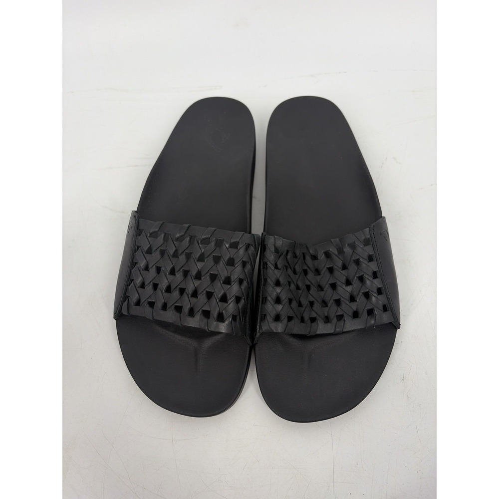 Women's Olukai Kamola Black Leather Woven Slides Sandals Size 10 - Picture 9 of 10